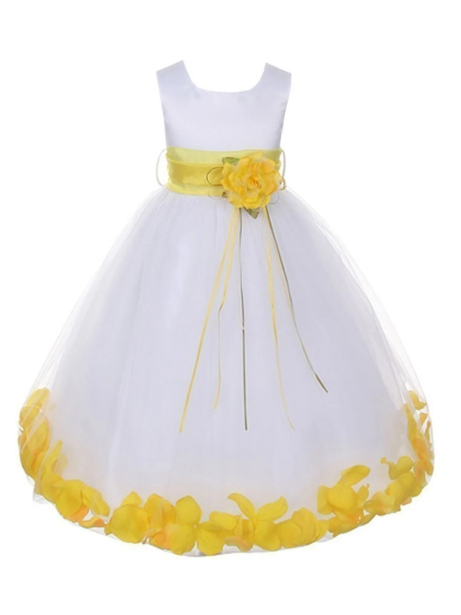 Girls White Satin With Sash Floating Petal Flower Girl Dress 2T-14