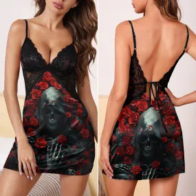 Gothic Grim Reaper Rose Women's Back Lace Babydolls Nightgowns