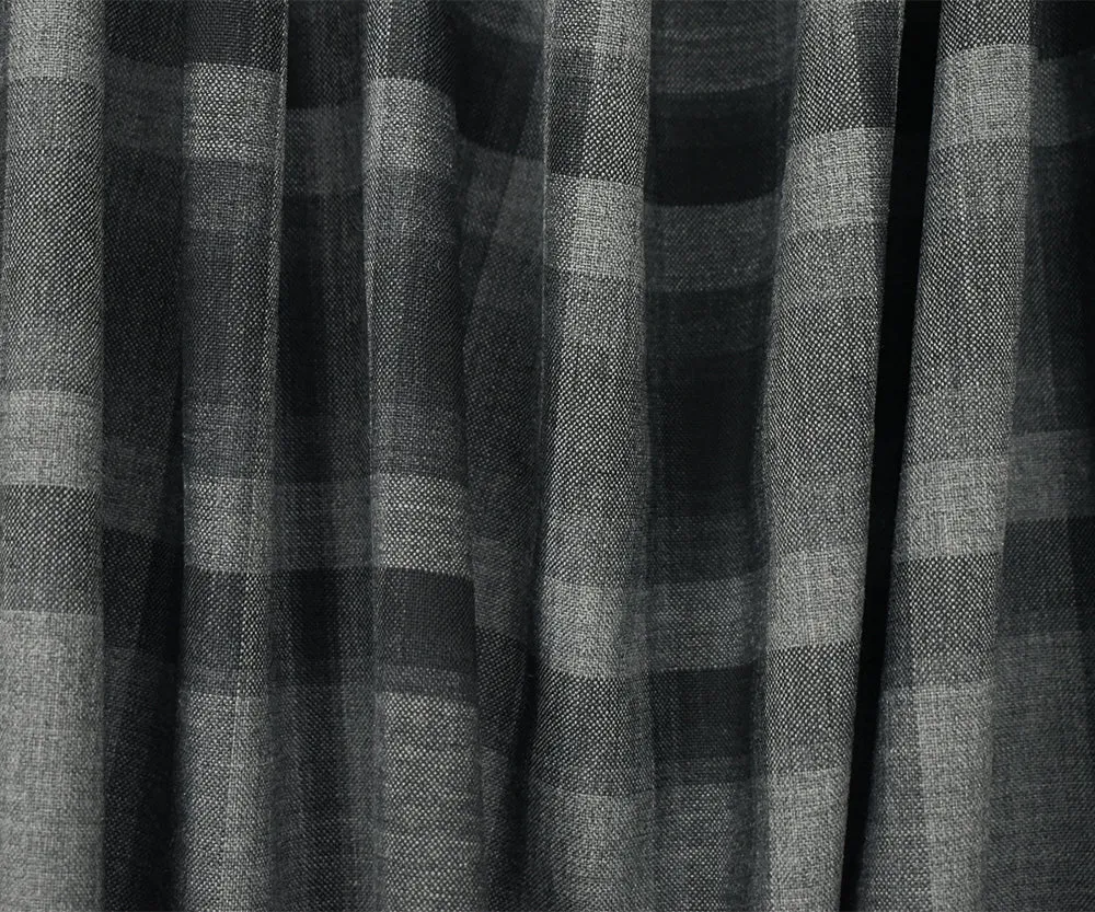 Gray-Black Polyester Wool Plaid Woven Shirting Fabric