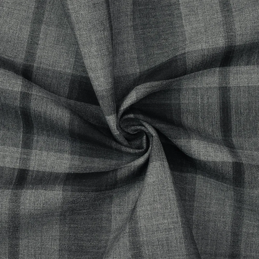 Gray-Black Polyester Wool Plaid Woven Shirting Fabric