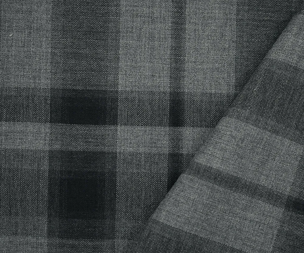 Gray-Black Polyester Wool Plaid Woven Shirting Fabric