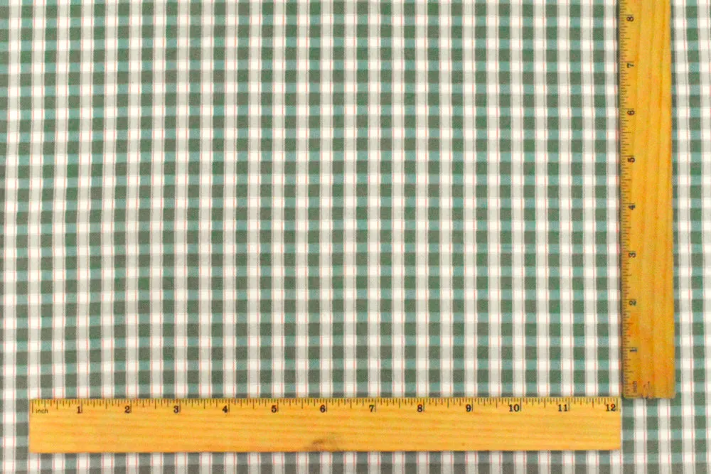 Green-Ivory-Multi Plaid Printed Stretch Cotton Broadcloth Woven Fabric