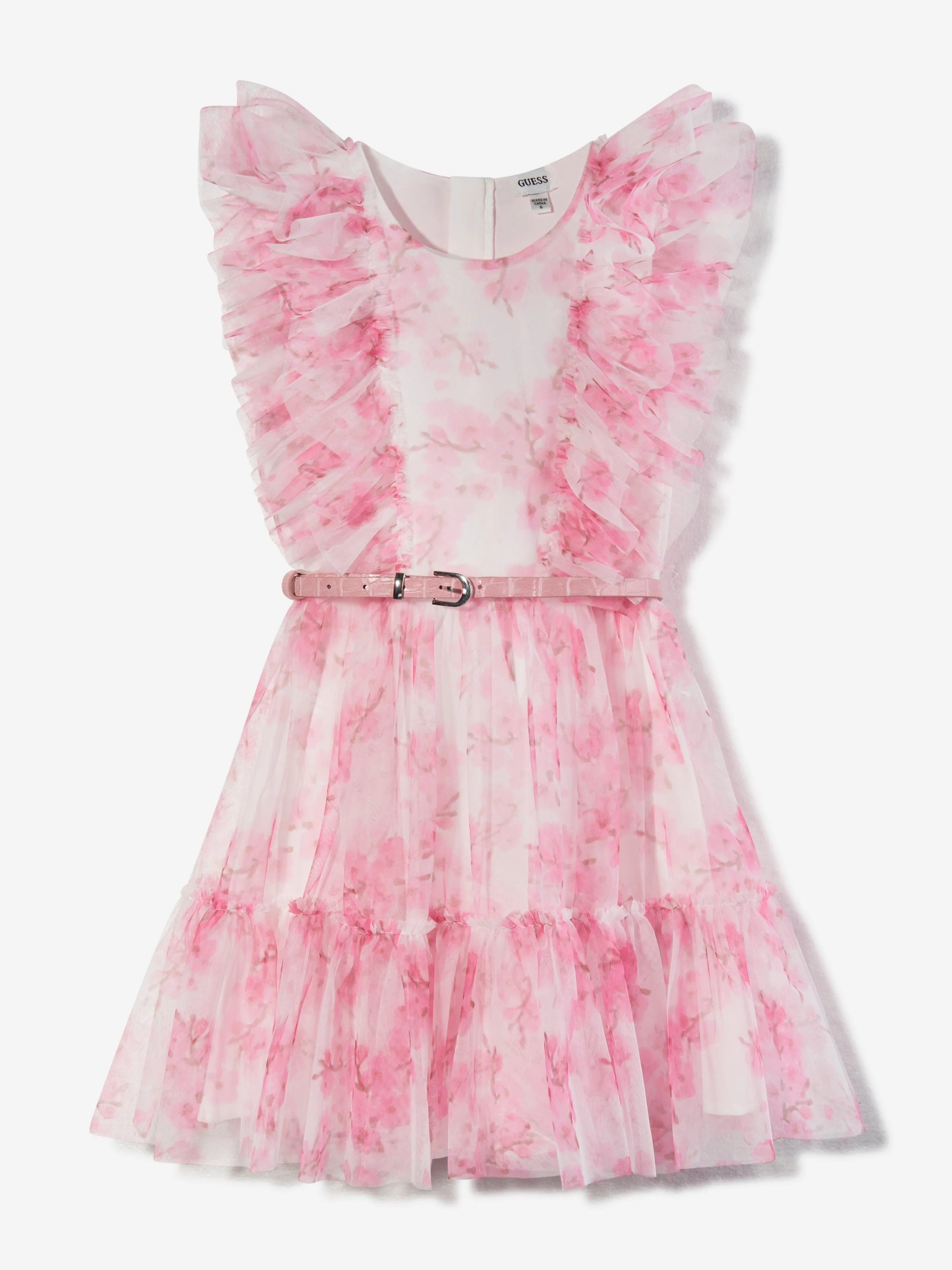 Guess Girls Cherry Blossom Tulle Dress in Pink