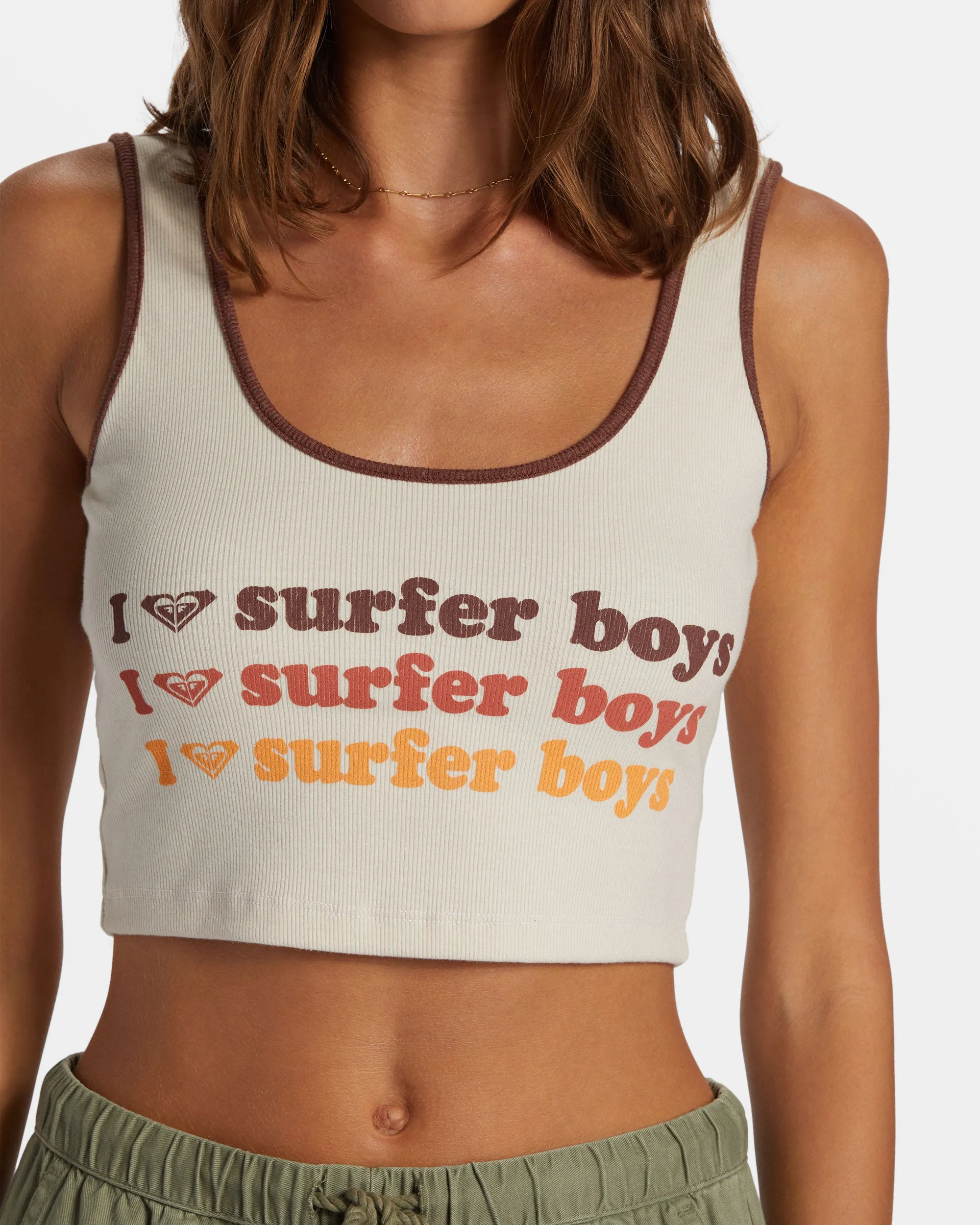 I Heart Surfers Dive In Cropped Tank Top - Parchment