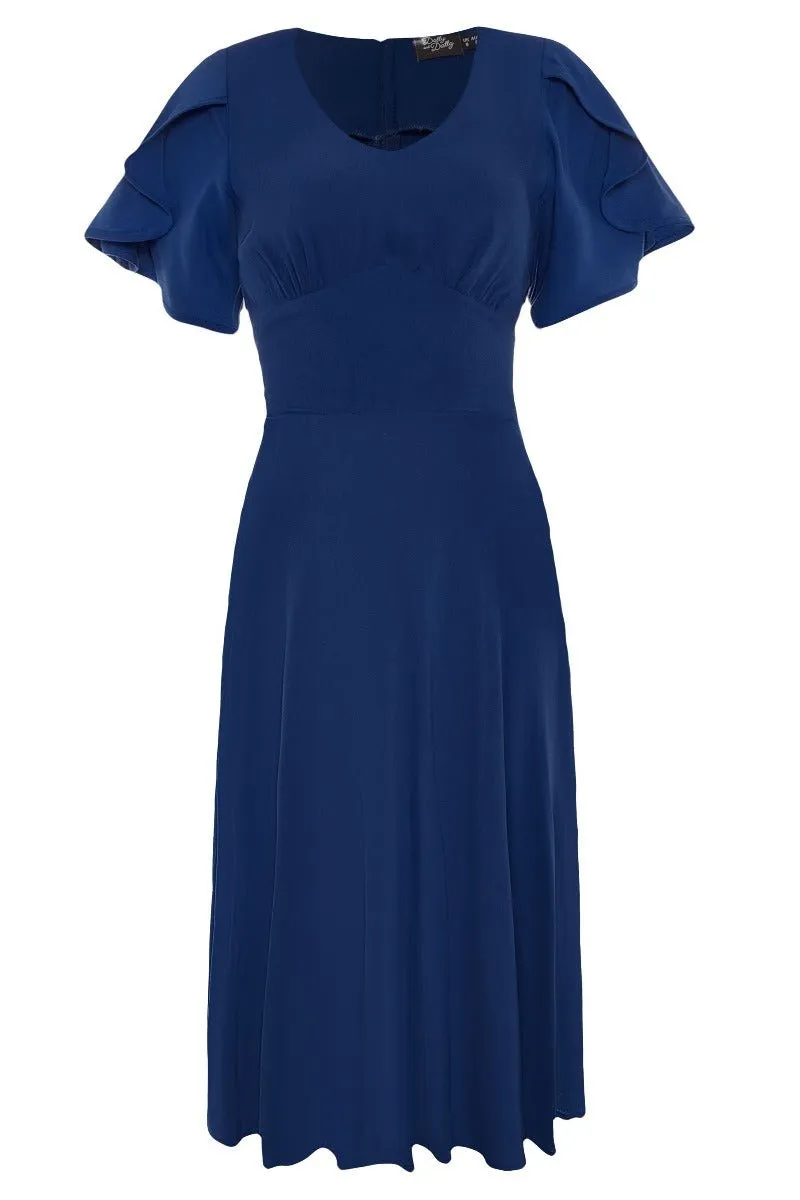 Janice Vintage Tea Dress with Short Sleeves in Dark Blue