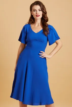 Janice Vintage Tea Dress with Short Sleeves in Dark Blue