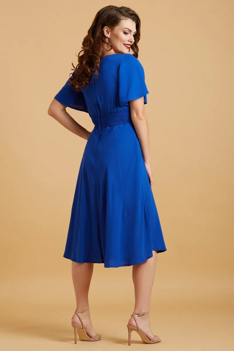 Janice Vintage Tea Dress with Short Sleeves in Dark Blue