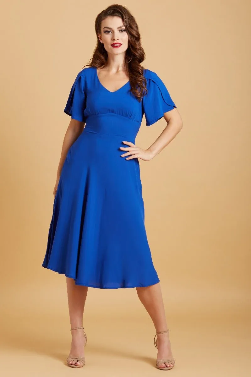 Janice Vintage Tea Dress with Short Sleeves in Dark Blue