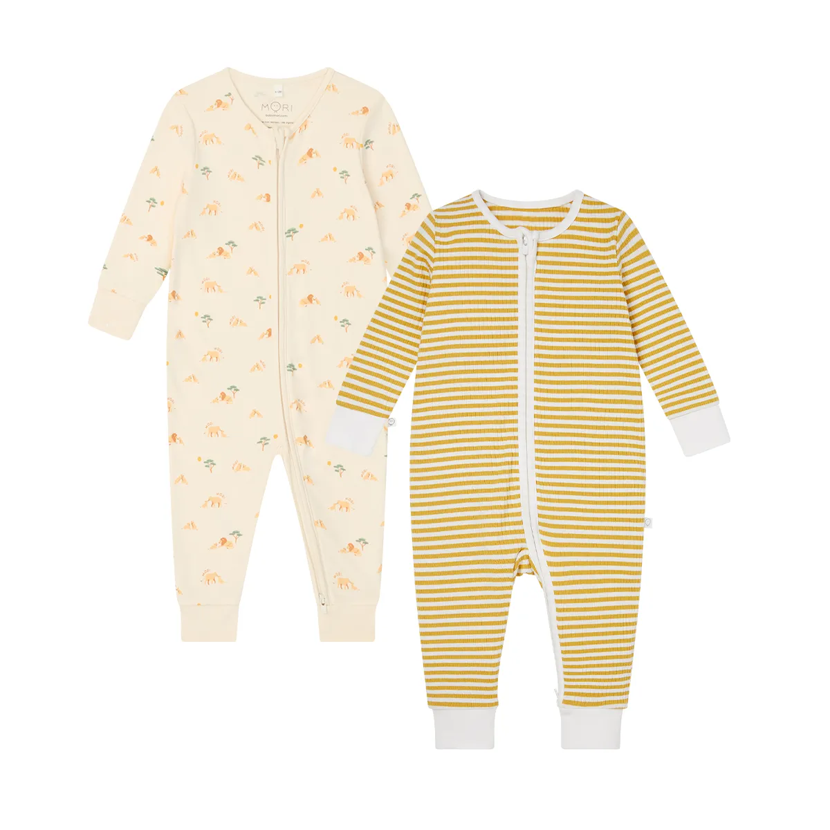 Lion & Striped Ribbed Clever Zip Snug Fit Pajamas 2 Pack