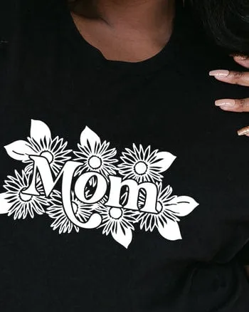 Mom Sunflowers Short Sleeve Graphic Tee | Black