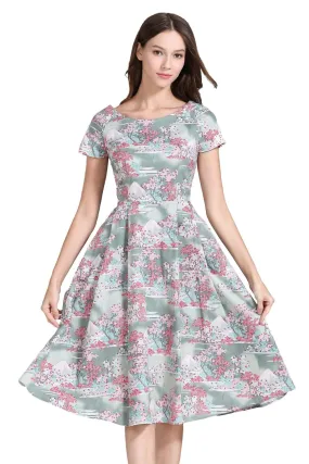 Mount Fuji Pink Cherry Blossom Japanese Vintage Dress