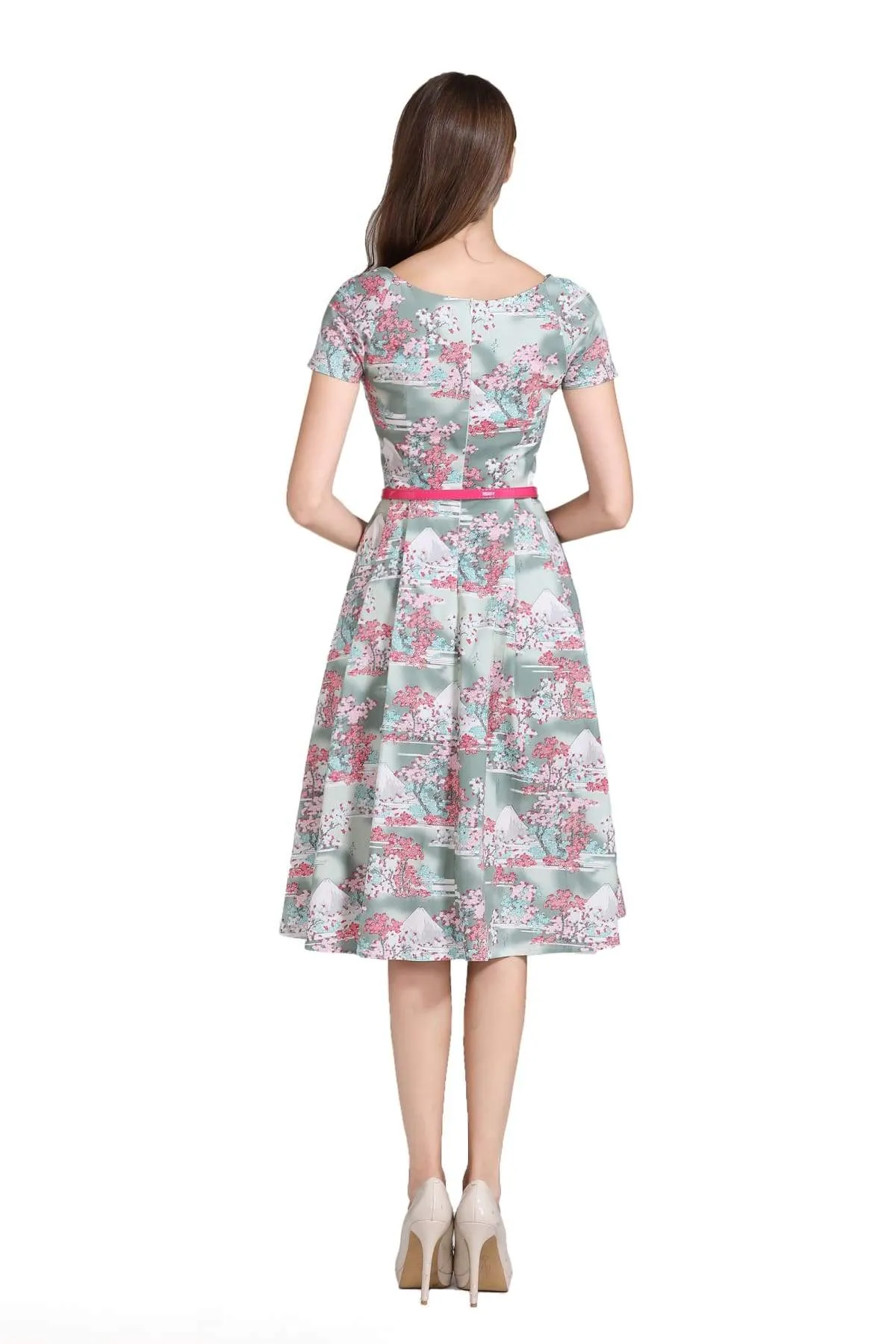 Mount Fuji Pink Cherry Blossom Japanese Vintage Dress