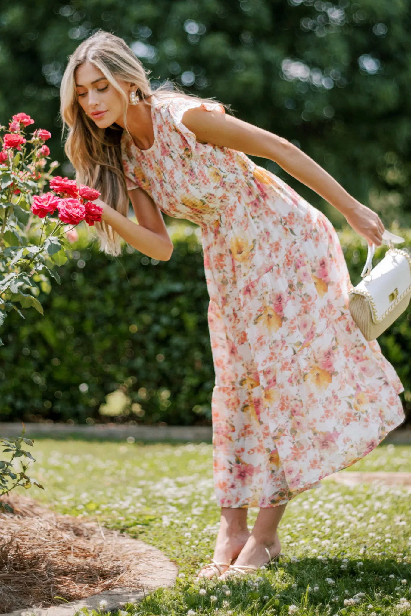 Petal Power Pink Floral Smocked Midi Dress