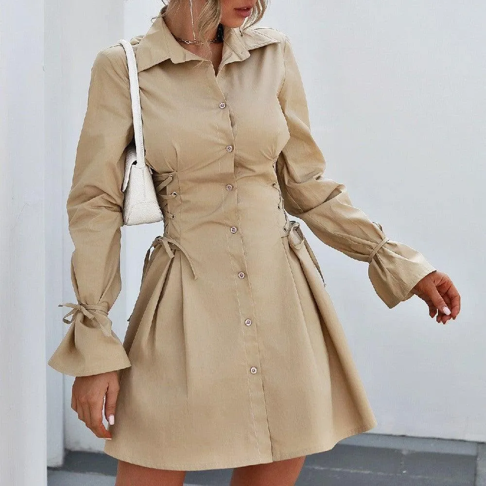 petal sleeves bandage slimming shirt dress