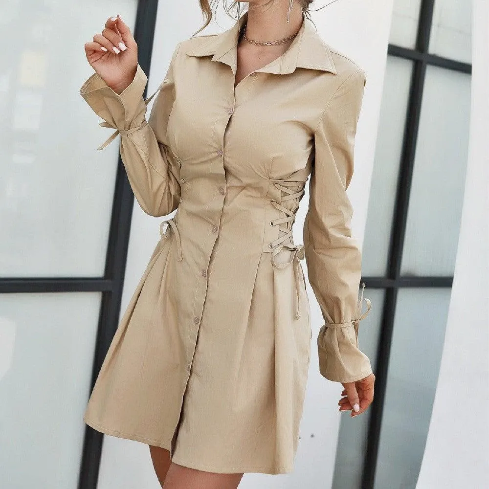 petal sleeves bandage slimming shirt dress