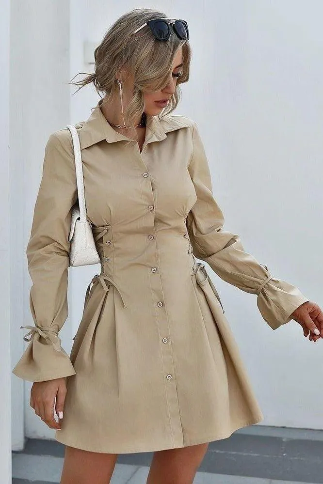 petal sleeves bandage slimming shirt dress