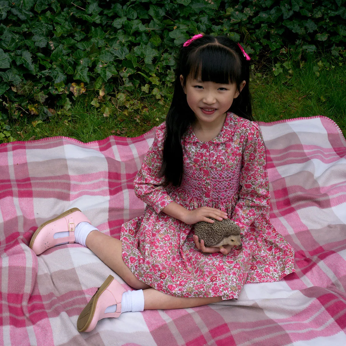 Pink Petal Blossom Smocked Button-front Dress