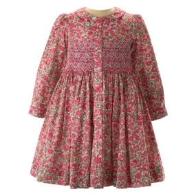 Pink Petal Blossom Smocked Button-front Dress