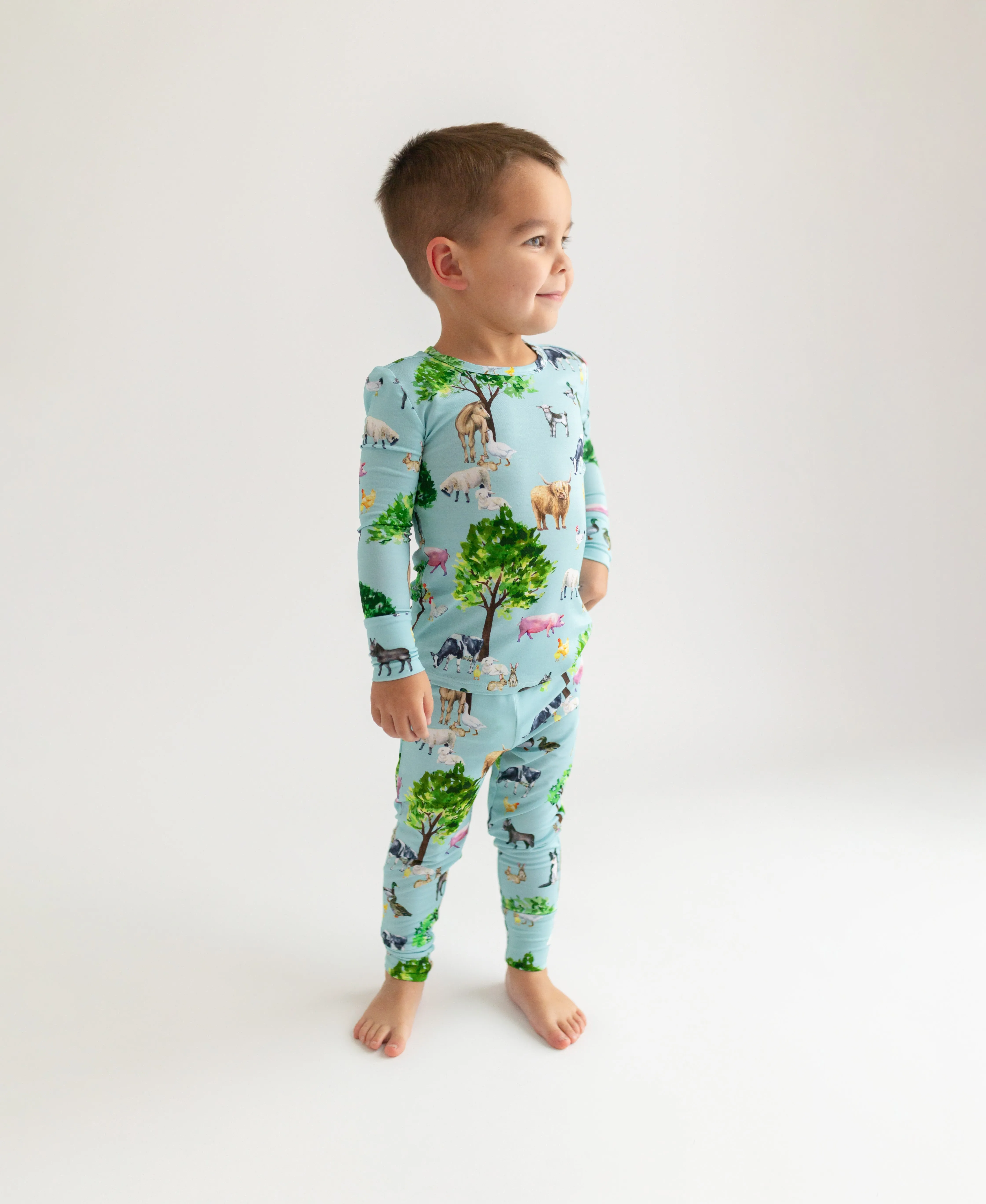 Posh Peanut Basic Long Sleeve kids Farm Loungewear Pajama & Pants in Brayden