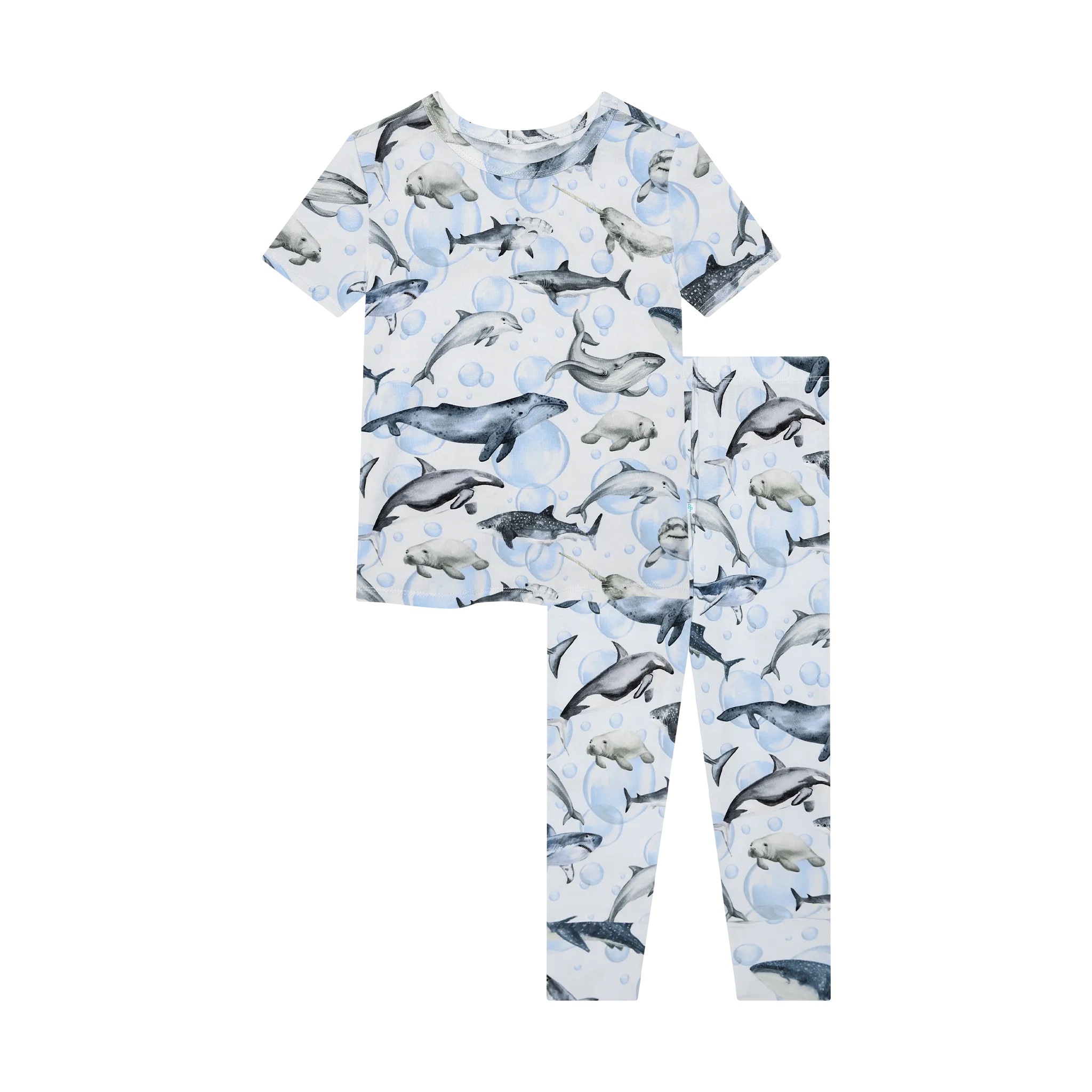 Posh Peanut Basic Short Sleeve Loungewear Kids Pajama & Pants in Sharkly