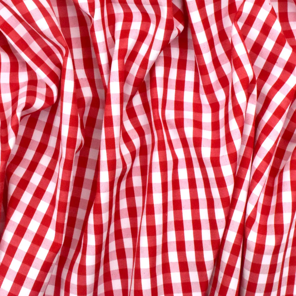 Red-White Gingham Polyester Shirting Woven Fabric