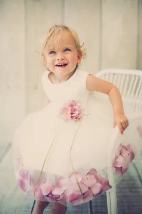 *RESTOCKED* 195B Ivory Satin Flower Petal Baby Dress