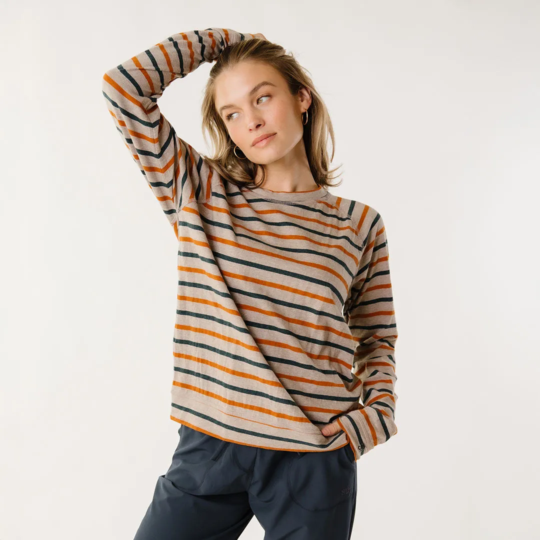 Riley Long Sleeve Stripe Tee, Navy/Rust