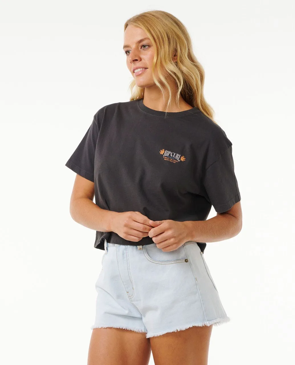 Rip Curl Coral Sands Crop Tee-Washed Black