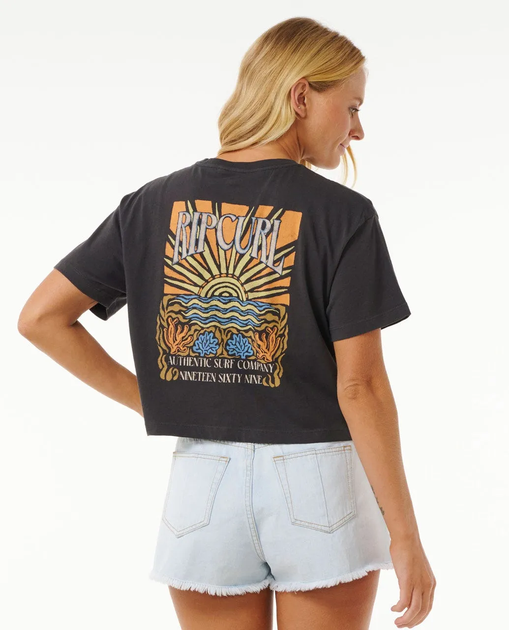 Rip Curl Coral Sands Crop Tee-Washed Black