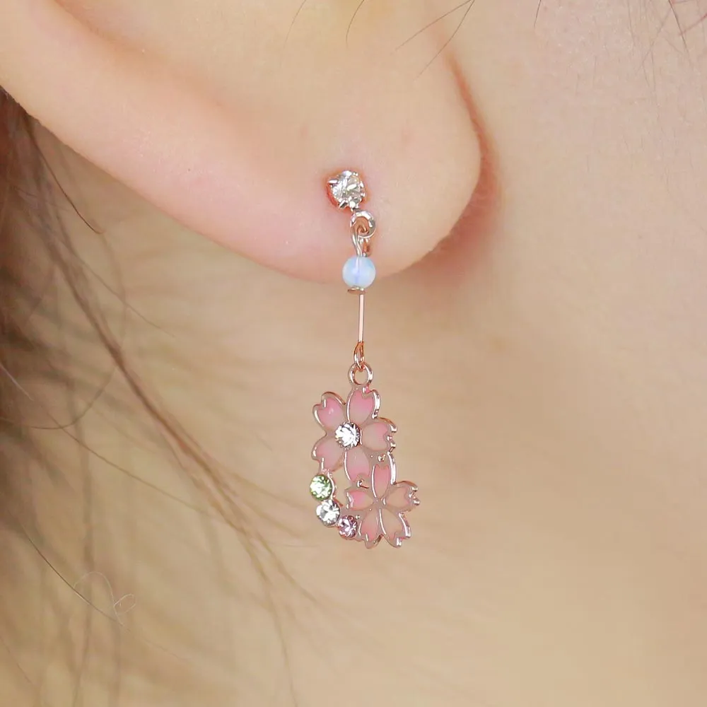 Sakura and Playful Cat Mismatch Earrings