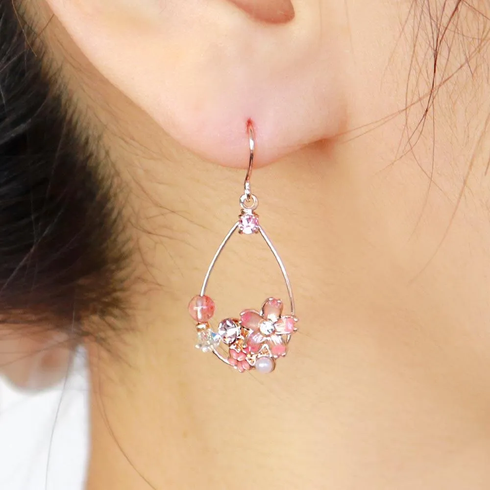 Sakura Floral Hoop Hook Earrings