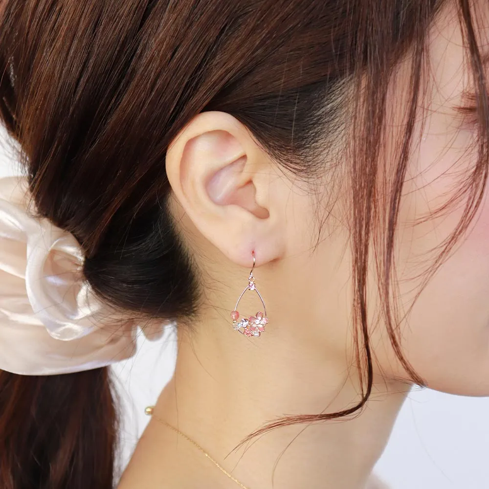 Sakura Floral Hoop Hook Earrings