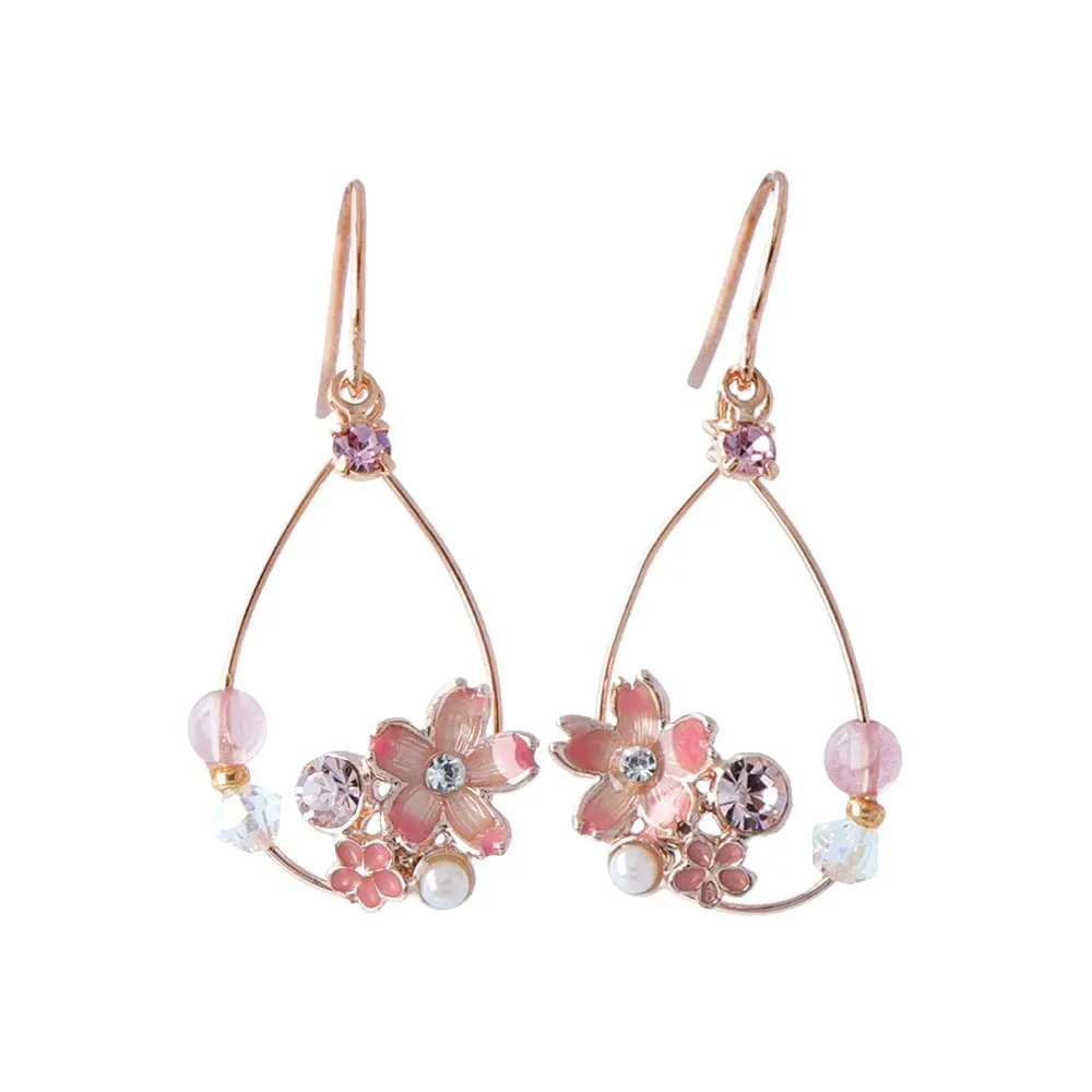 Sakura Floral Hoop Hook Earrings