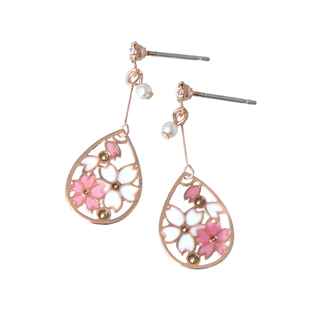 Sakura Ornamental Disc Drop Earrings