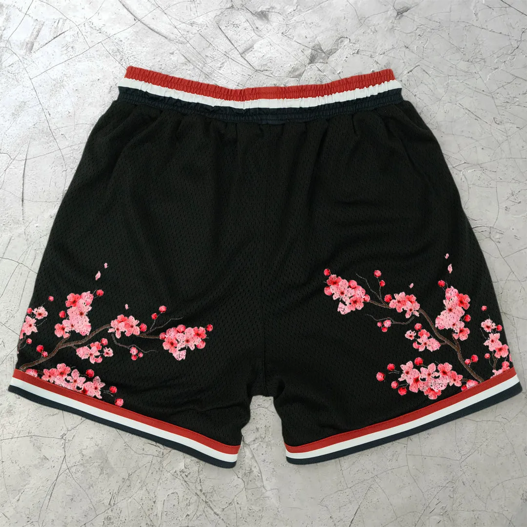 Sakura Pattern Casual Vintage Mesh Shorts