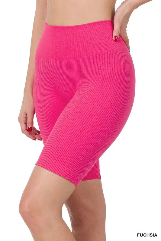 SEAMLESS RIBBED HIGH WAIST BIKER SHORTS