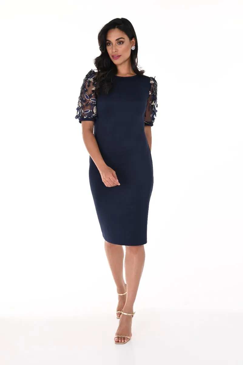 Sequin and Applique Short Sleeve Sheath Dress