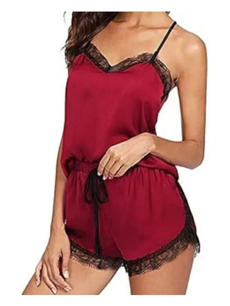 SGW Red Cami Set - Soft, Stretchable & Lace-Trimmed