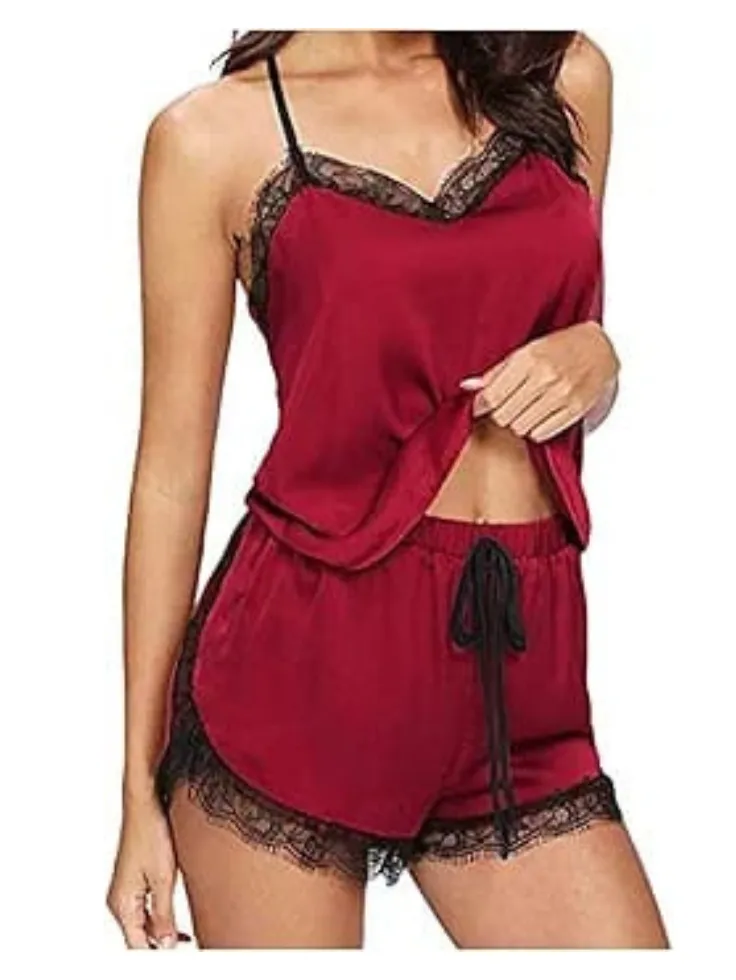 SGW Red Cami Set - Soft, Stretchable & Lace-Trimmed