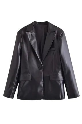 'Shauna' Faux Leather Suit Jacket