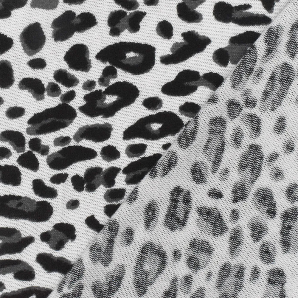 Simple Black-White-Gray Cheetah Printed Stretch Poly Jersey Knit Fabric