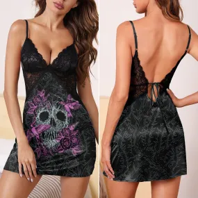 Skull Roots Rose Thorn Women's Back Lace Babydolls Nightgowns