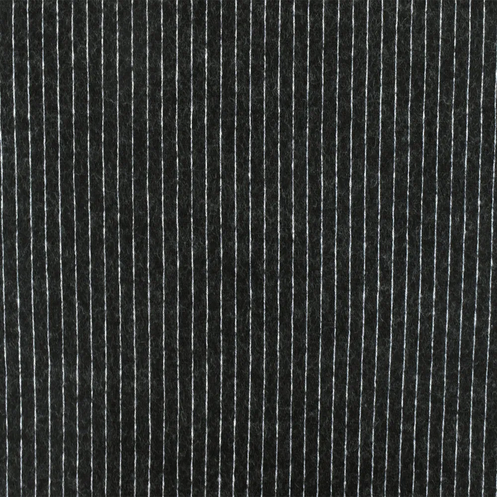 Soft Black-White Stripe Stretch Wool Brushed Double Knit Fabric