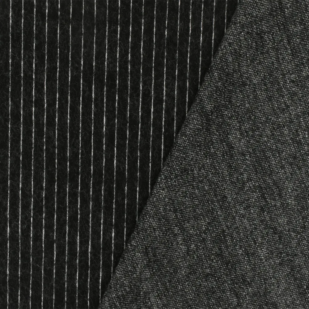 Soft Black-White Stripe Stretch Wool Brushed Double Knit Fabric