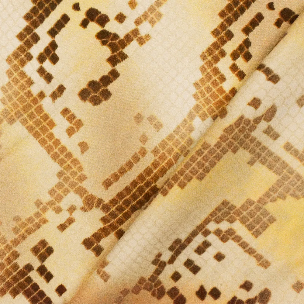 Sunshine Yellow-Brown-Beige Snake Printed Poly Charmeuse Satin Woven Fabric