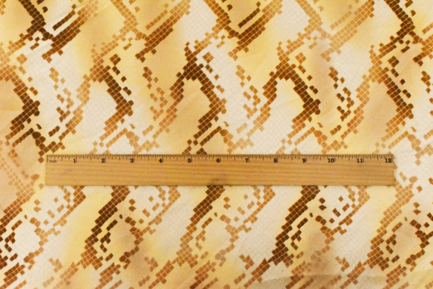 Sunshine Yellow-Brown-Beige Snake Printed Poly Charmeuse Satin Woven Fabric