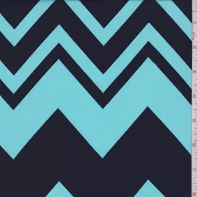 Turquoise/Navy Chevron Challis Fabric