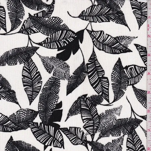 White/Black Leaf Crinkled Crepe Fabric