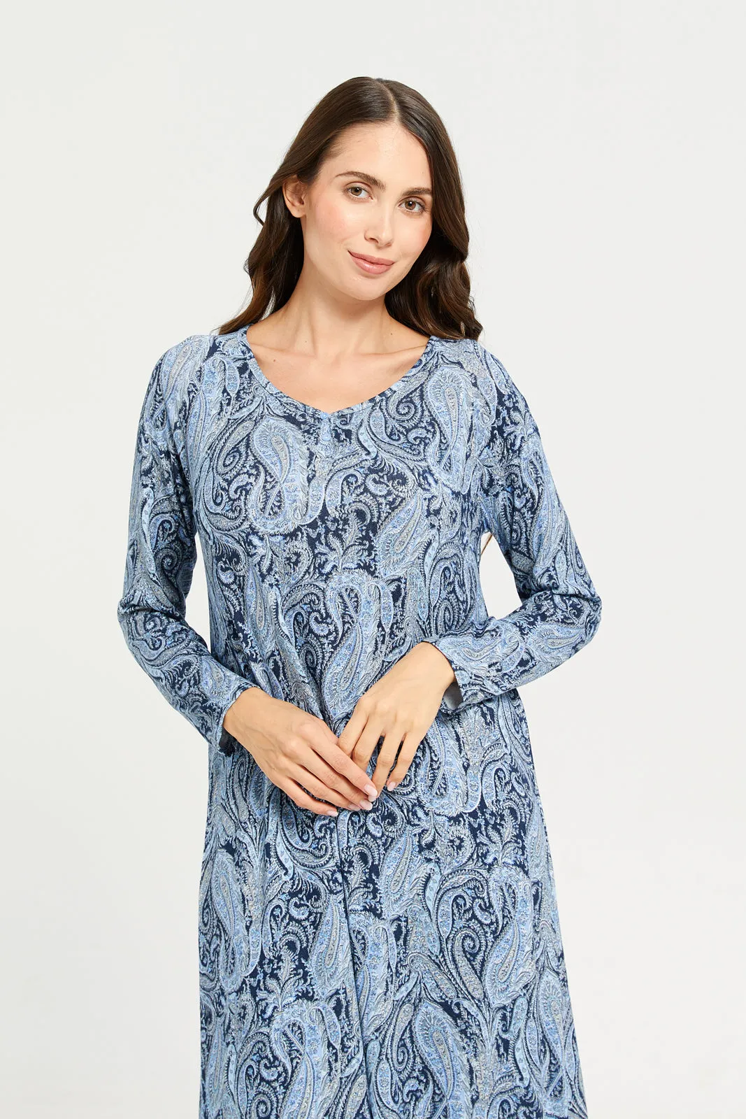 Women Blue Printed Nightgown