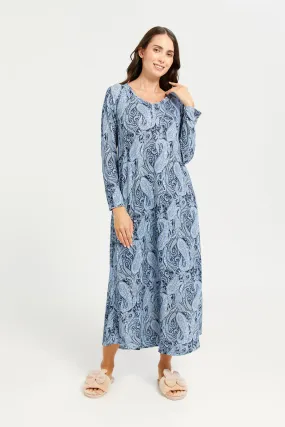 Women Blue Printed Nightgown